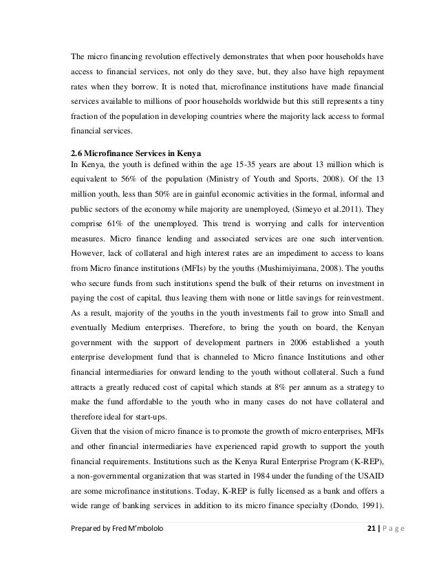 dissertation on the impacts of microfinance in kenya final report