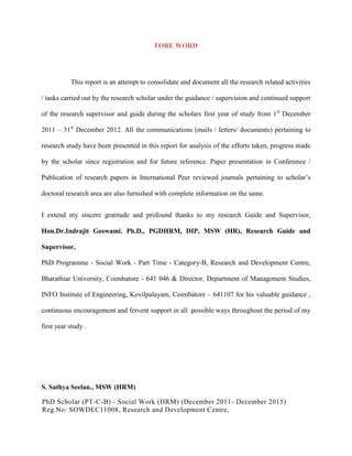 Phd Report Example PhD Annual Report first page & detailed table of contents | DOCX