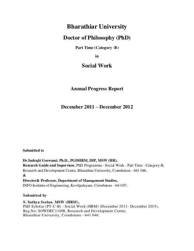 Sample of progress report for thesis