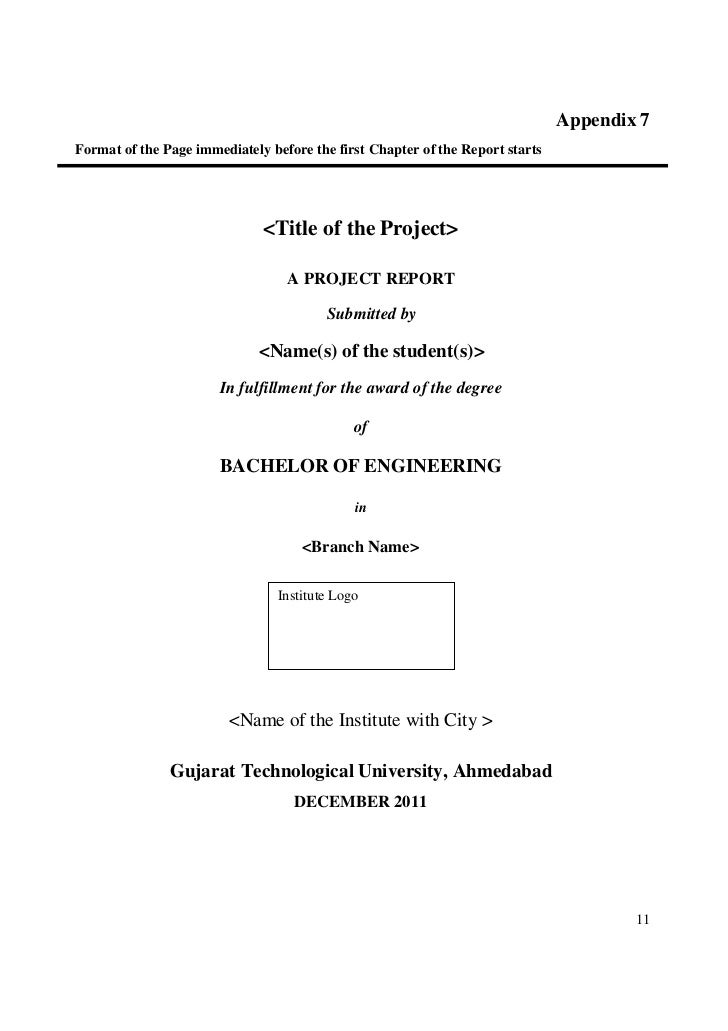 first page of project report