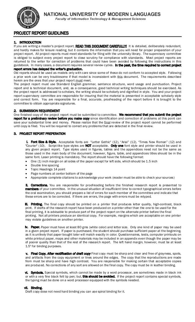 numl management science dept report format guidelines format of management report