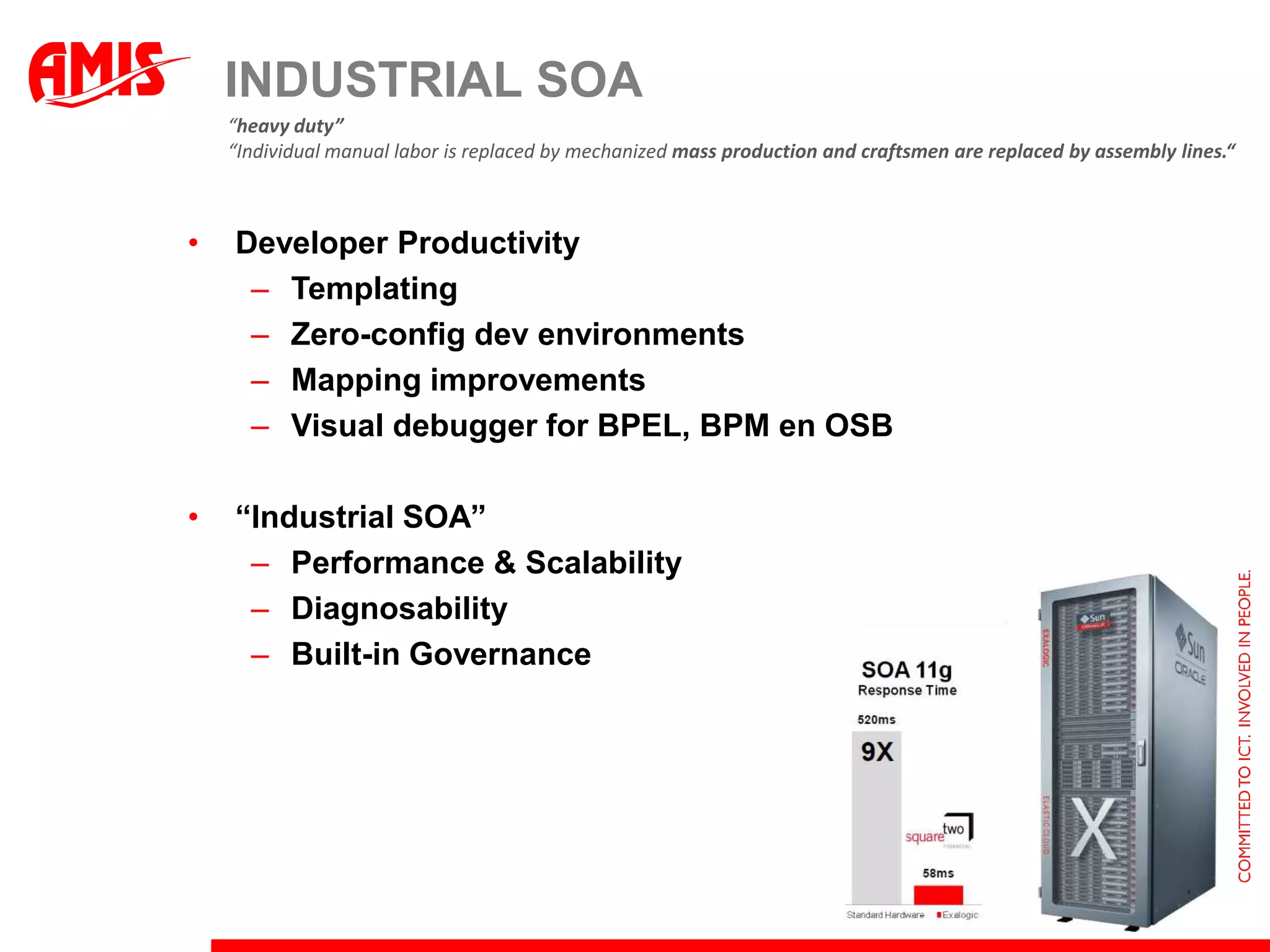 SOA Suite is stabilizingOther than BPM, PS4 has no new features for BPEL, Mediator, Rules, etc. etcPS5 (end this year) will be a “dots-on-the-i’s” release – again no new featuresSo what about 12C??