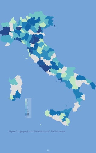 12
Figure 7: geographical distribution of Italian users
 