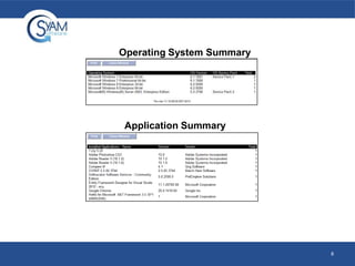 Operating System Summary

Application Summary

8

 