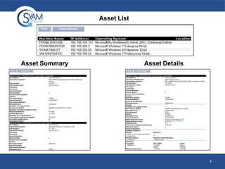 Asset List

Asset Summary

Asset Details

9

 