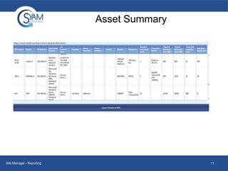 Asset Summary

Site Manager - Reporting

11

 
