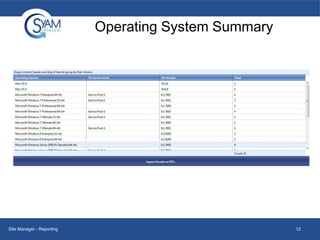 Operating System Summary

Site Manager - Reporting

12

 