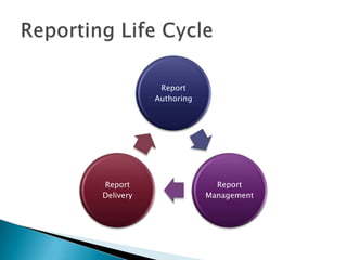 Report
           Authoring




Report                   Report
Delivery               Management
 