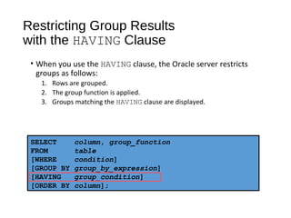 Reporting aggregated data using the group functions | PPT
