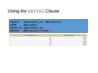 Reporting aggregated data using the group functions | PPT