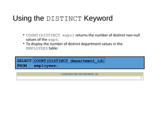 Reporting aggregated data using the group functions | PPT