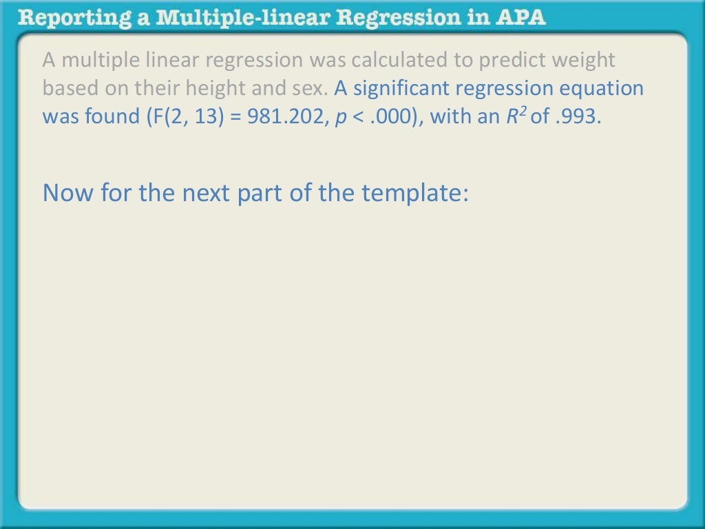 Reporting a multiple linear regression in apa