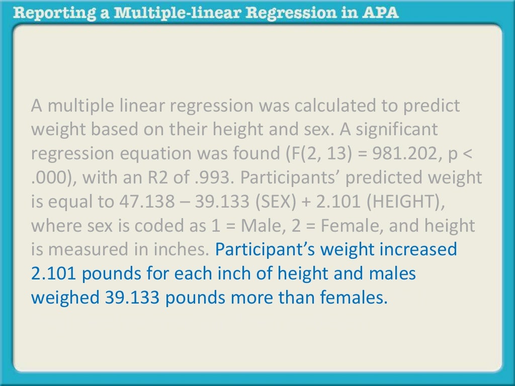 Reporting a multiple linear regression in apa