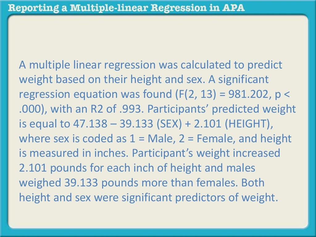 Reporting a multiple linear regression in apa
