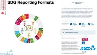 SDG Reporting Formats
• Remember Credit Suisse Handout (☺ note to Wayne!)
 