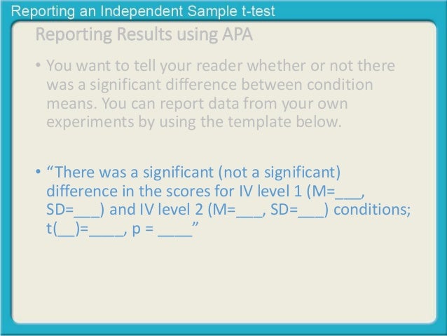 Reporting an independent sample t test