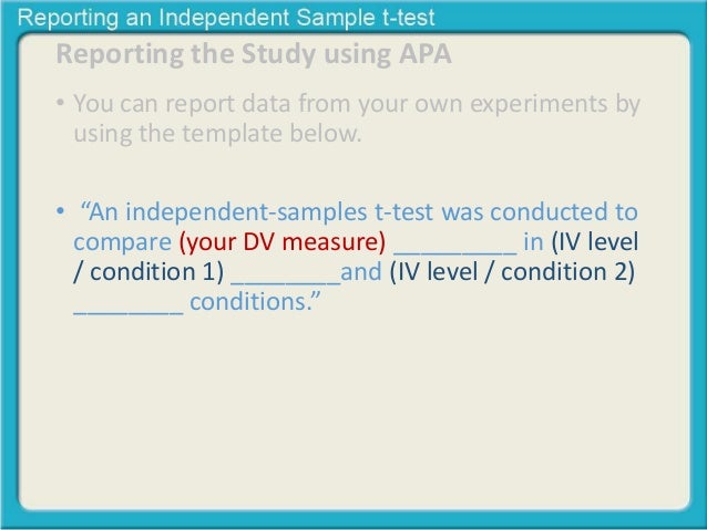 reporting an independent sample t test