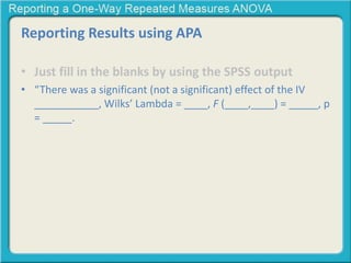 Reporting a one way repeated measures anova | PPT
