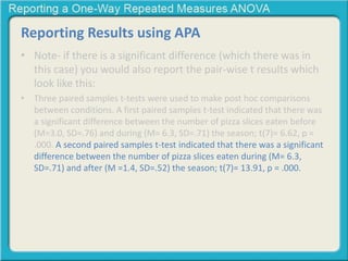 Reporting a one way repeated measures anova | PPTX