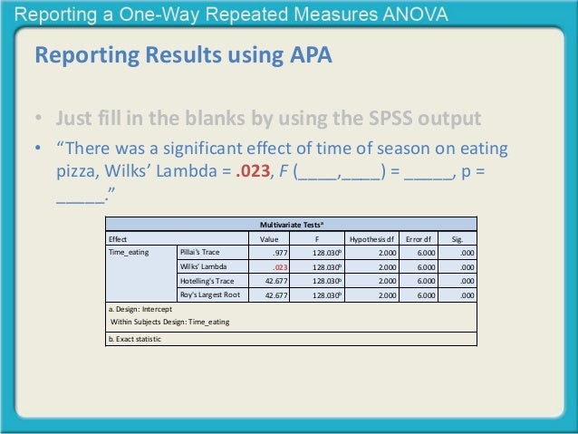reporting a one way repeated measures anova