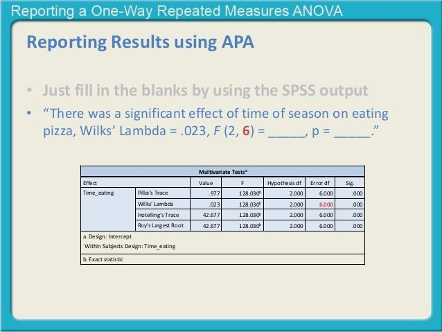 Reporting A One Way Repeated Measures Anova