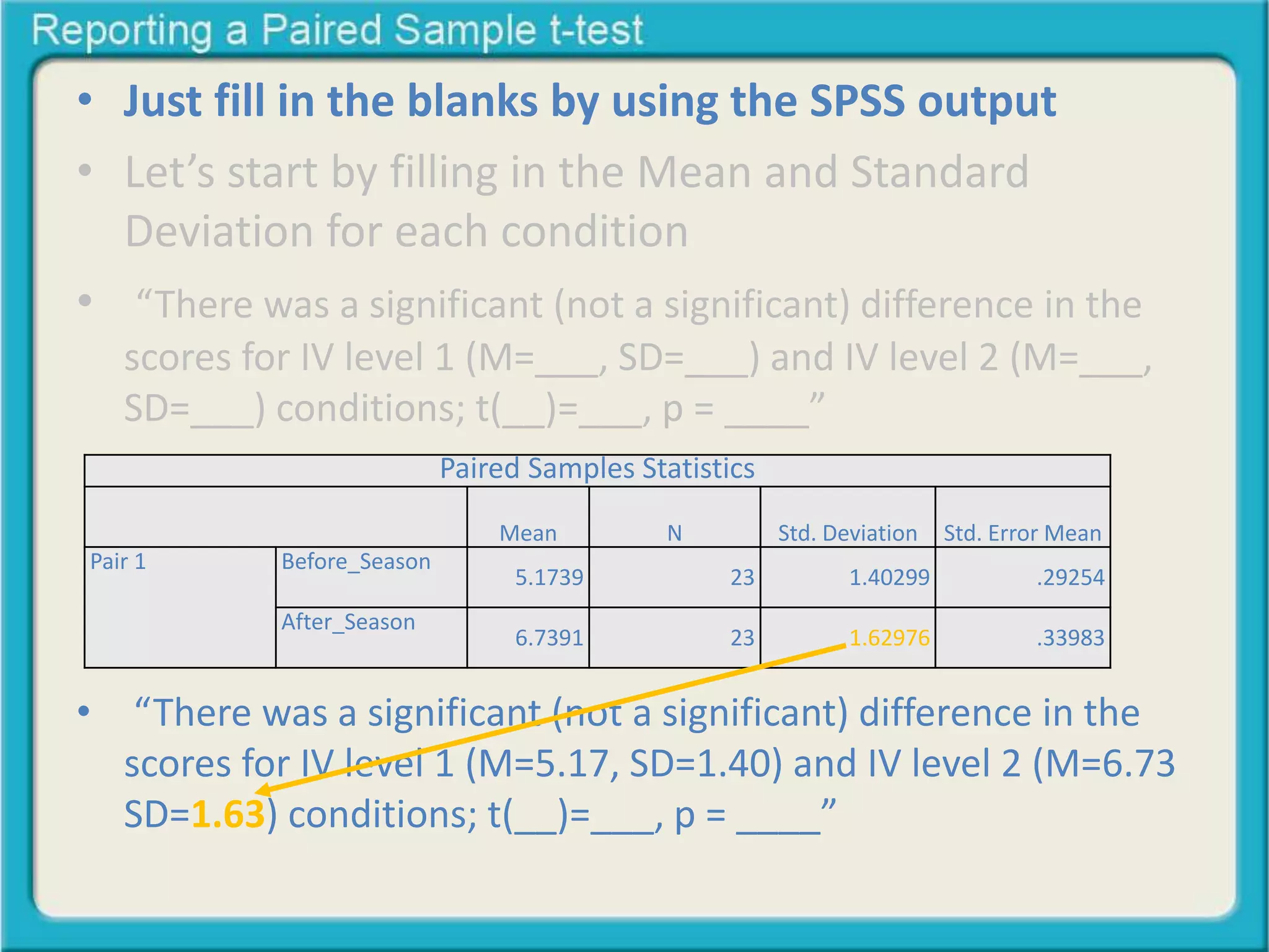 Reporting a paired sample t test | PPTX