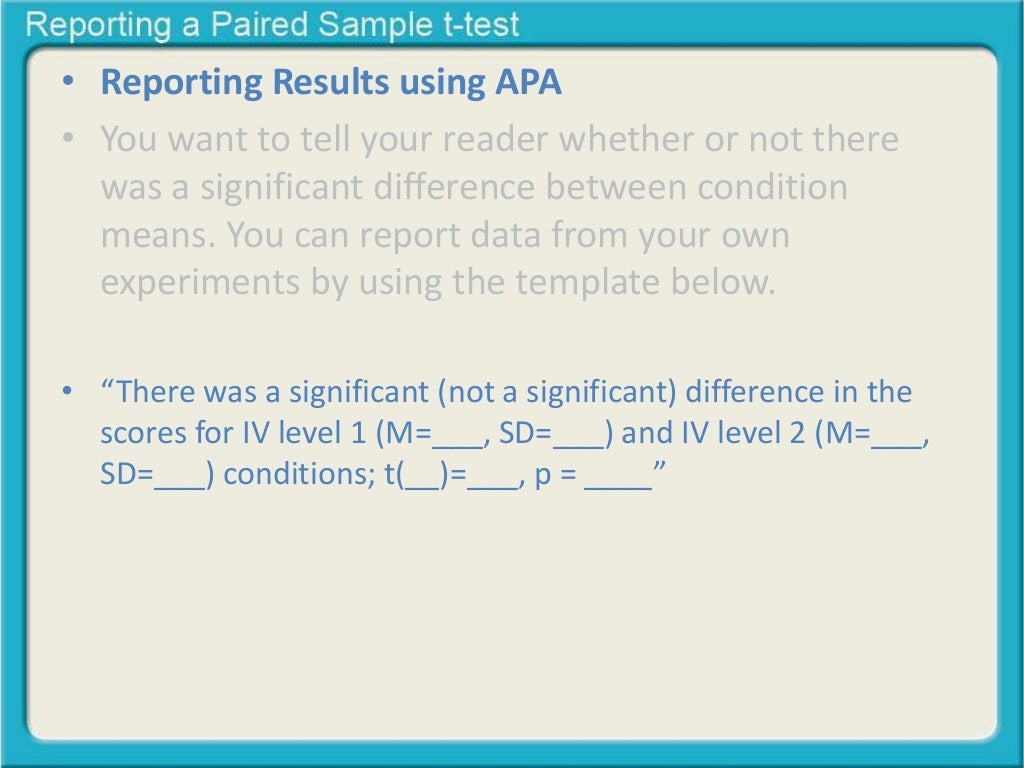 reporting a paired sample t test apa format for powerpoint