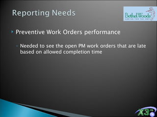 Preventive Work Orders performance Needed to see the open PM work orders that are late based on allowed completion time 
