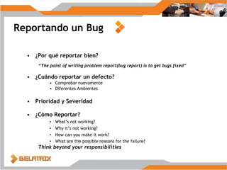 Contenido de un reporte de defectos