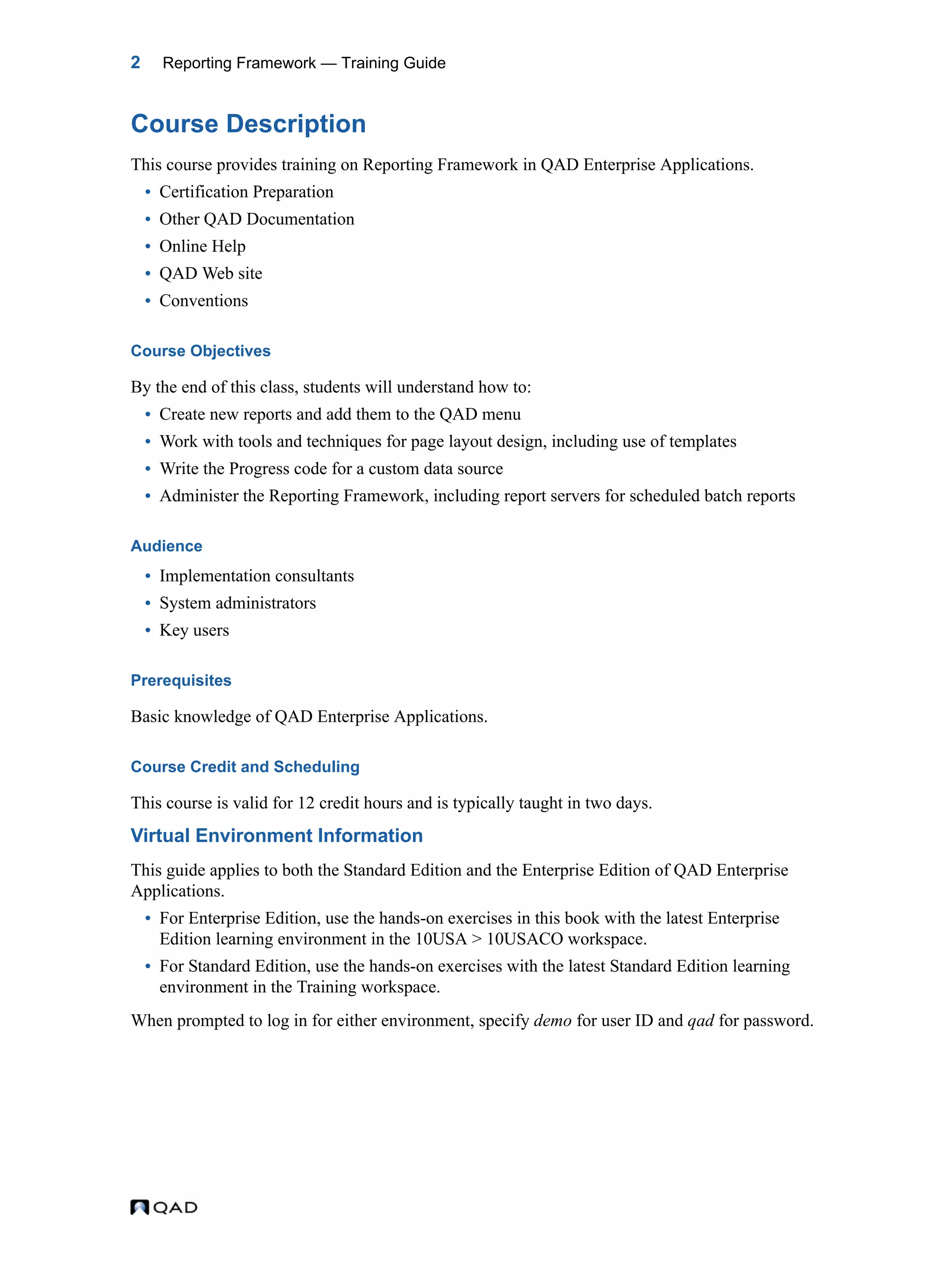 MFG/PRO QAD Reporting Framework Document Guide | PDF