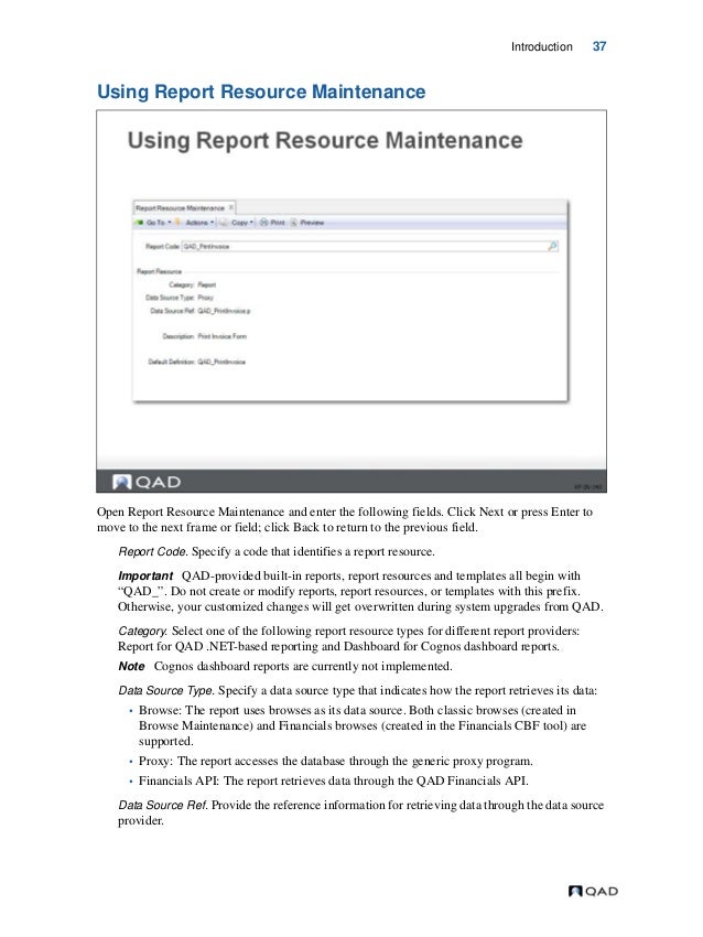 Mfg Pro Qad Reporting Framework Document Guide