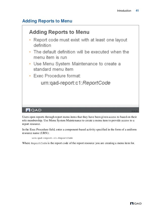 Mfg Pro Qad Reporting Framework Document Guide