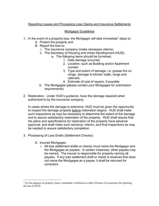 HUD Reporting Losses and Reporting Loss Claims and Insurance 