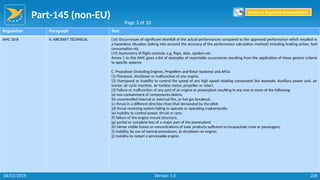 Part-145 (non-EU)
226
Regulation Paragraph Text
AMC 20-8 II. AIRCRAFT TECHNICAL (14) Occurrences of significant shortfall of the actual performances compared to the approved performance which resulted in
a hazardous situation (taking into account the accuracy of the performance calculation method) including braking action, fuel
consumption etc.
(15) Asymmetry of flight controls; e.g. flaps, slats, spoilers etc.
Annex 1 to this AMC gives a list of examples of reportable occurrences resulting from the application of these generic criteria
to specific systems
C. Propulsion (including Engines, Propellers and Rotor Systems) and APUs
(1) Flameout, shutdown or malfunction of any engine.
(2) Overspeed or inability to control the speed of any high speed rotating component (for example: Auxiliary power unit, air
starter, air cycle machine, air turbine motor, propeller or rotor).
(3) Failure or malfunction of any part of an engine or powerplant resulting in any one or more of the following:
(a) non containment of components/debris;
(b) uncontrolled internal or external fire, or hot gas breakout;
(c) thrust in a different direction from that demanded by the pilot;
(d) thrust reversing system failing to operate or operating inadvertently;
(e) inability to control power, thrust or rpm;
(f) failure of the engine mount structure;
(g) partial or complete loss of a major part of the powerplant;
(h) Dense visible fumes or concentrations of toxic products sufficient to incapacitate crew or passengers;
(i) inability, by use of normal procedures, to shutdown an engine;
(j) inability to restart a serviceable engine.
Page 3 of 10
Return to Reporting Responsibilities
06/02/2019 Version 1.0
 