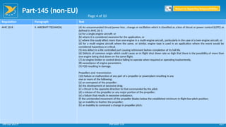 Part-145 (non-EU)
227
Regulation Paragraph Text
AMC 20-8 II. AIRCRAFT TECHNICAL (4) An uncommanded thrust/power loss , change or oscillation which is classified as a loss of thrust or power control (LOTC) as
defined in AMC 20-1:
(a) for a single engine aircraft; or
(b) where it is considered excessive for the application, or
(c) where this could affect more than one engine in a multi-engine aircraft, particularly in the case of a twin engine aircraft; or
(d) for a multi engine aircraft where the same, or similar, engine type is used in an application where the event would be
considered hazardous or critical.
(5) Any defect in a life controlled part causing retirement before completion of its full life.
(6) Defects of common origin which could cause an in flight shut down rate so high that there is the possibility of more than
one engine being shut down on the same flight.
(7) An engine limiter or control device failing to operate when required or operating inadvertently.
(8) exceedance of engine parameters.
(9) FOD resulting in damage.
Propellers and -transmission
(10) Failure or malfunction of any part of a propeller or powerplant resulting in any
one or more of the following:
(a) an overspeed of the propeller;
(b) the development of excessive drag;
(c) a thrust in the opposite direction to that commanded by the pilot;
(d) a release of the propeller or any major portion of the propeller;
(e) a failure that results in excessive unbalance;
(f) the unintended movement of the propeller blades below the established minimum in-flight low-pitch position;
(g) an inability to feather the propeller;
(h) an inability to command a change in propeller pitch;
Page 4 of 10
Return to Reporting Responsibilities
06/02/2019 Version 1.0
 
