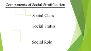 Components of Social Stratification
Social Class
Social Status
Social Role
 