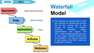  The waterfall is a cascade SDLC model
that presents the development process
like the flow, moving step by step
through t...