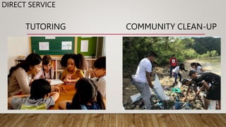 DIRECT SERVICE
TUTORING COMMUNITY CLEAN-UP
 