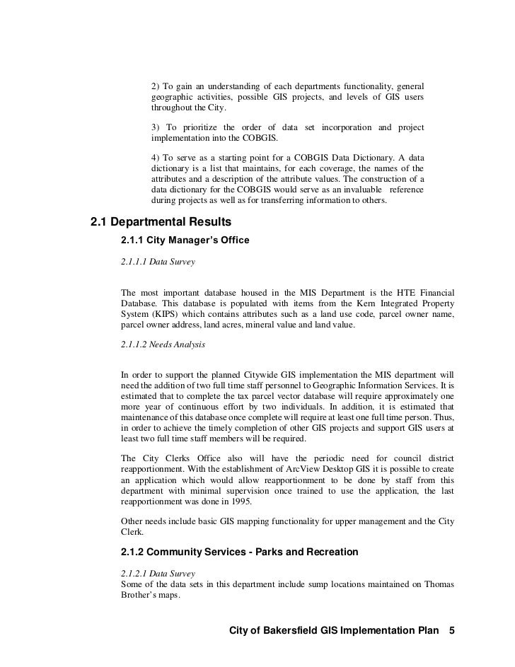 The City of Bakersfield, CA GIS Implementation Plan (1997 1998)