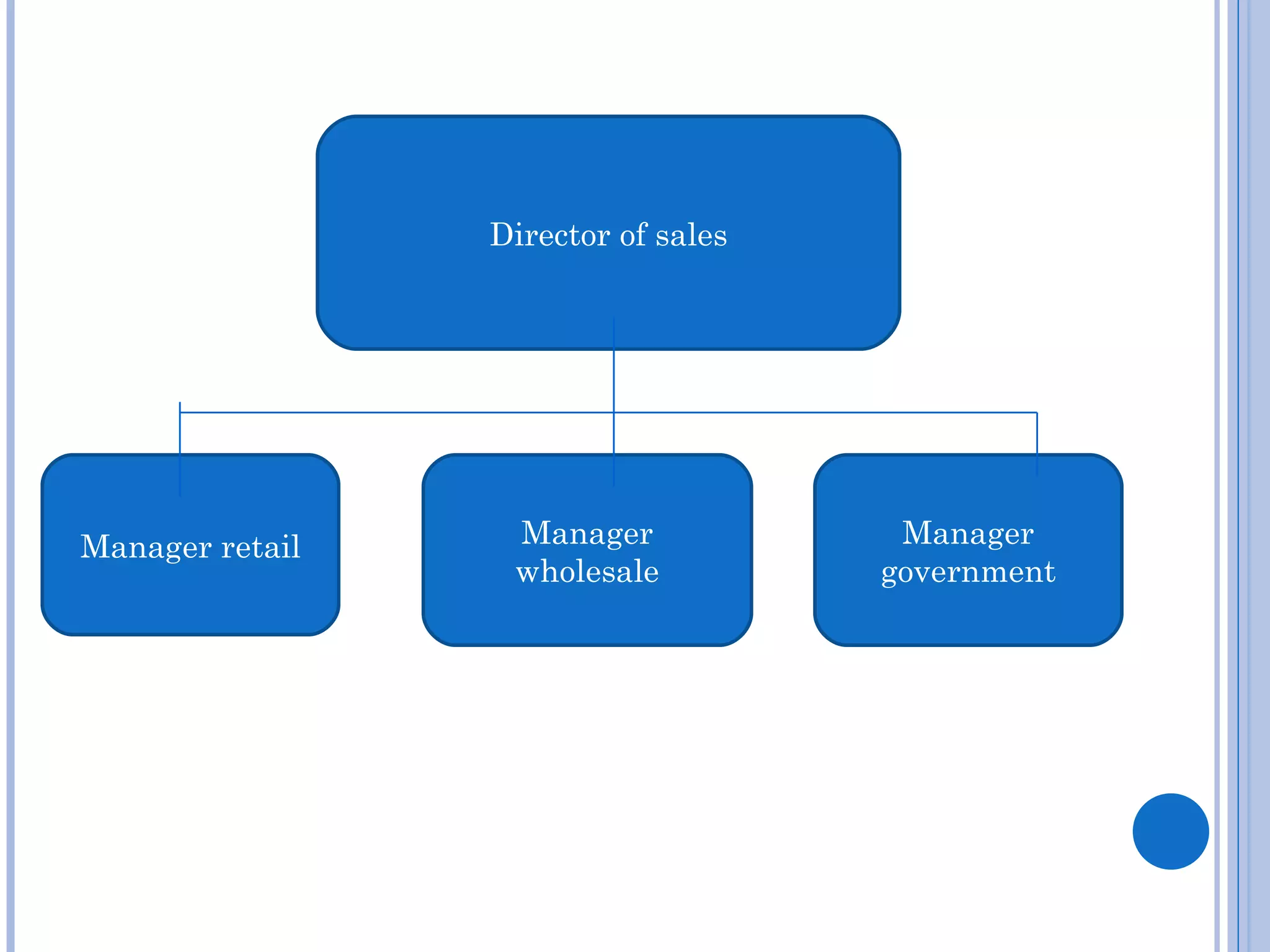 Director of sales




Manager retail    Manager             Manager
                  wholesale          government
 