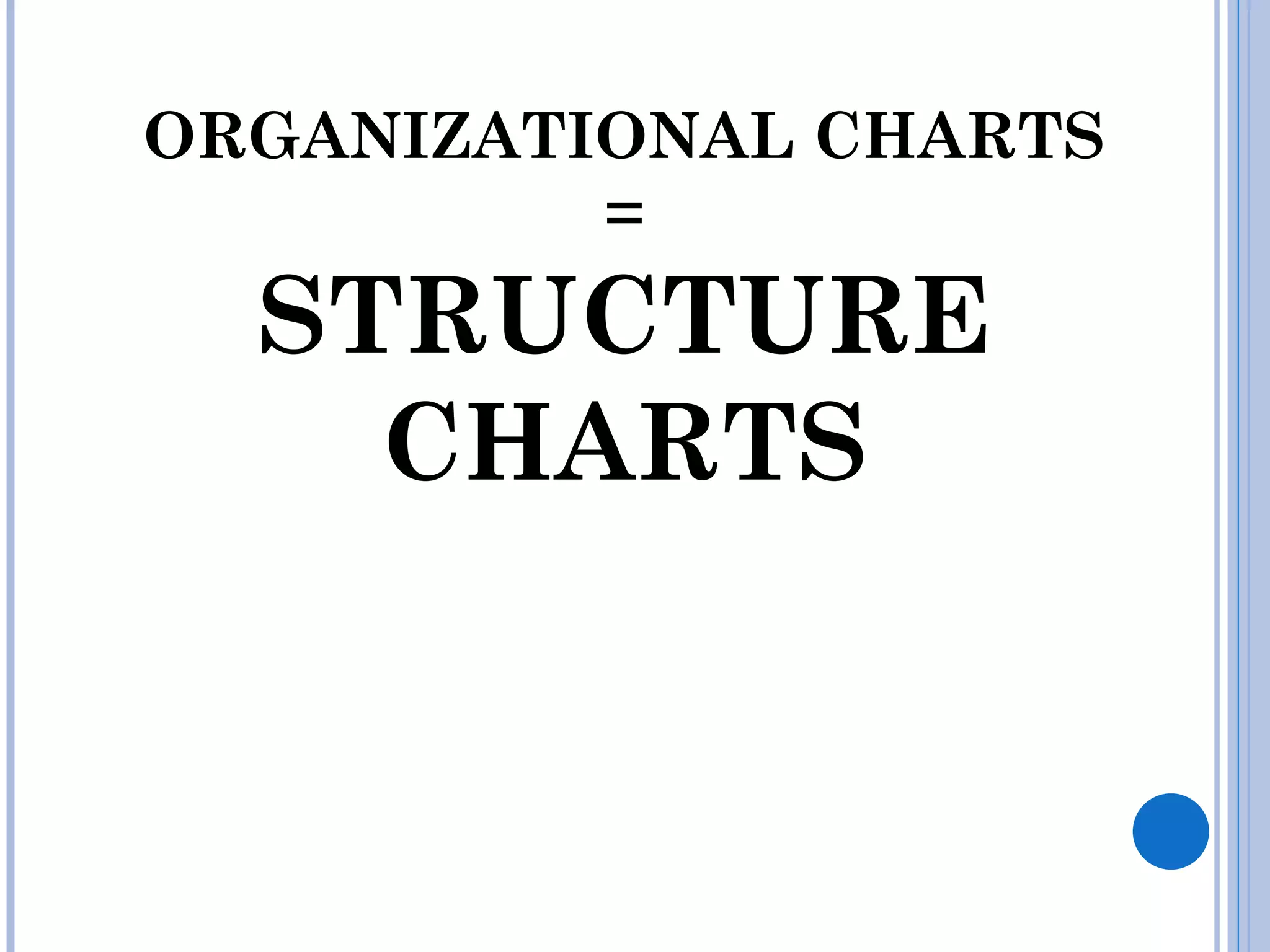 ORGANIZATIONAL CHARTS
          =
  STRUCTURE
    CHARTS
 