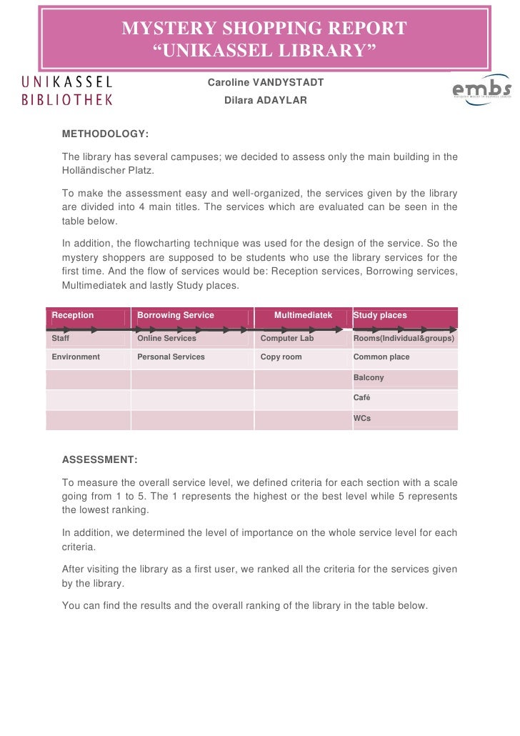 mystery shopping report sle mystery shopping report for unikassel bibliothek mystery shopping report sle mystery shopping report for unikassel bibliothek
