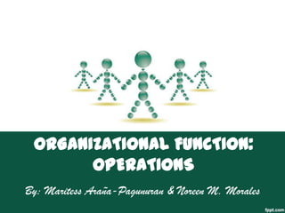 ORGANIZATIONAL FUNCTION:
       OPERATIONS
By: Maritess Araña-Pagunuran & Noreen M. Morales
 