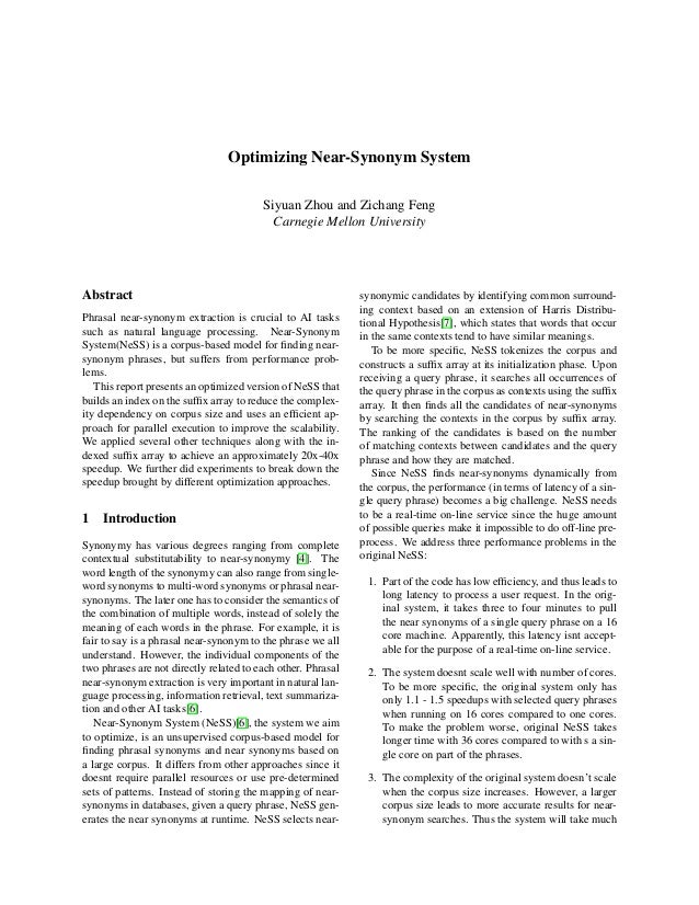 Optimizing Near Synonym System Optimizing Near Synonym System