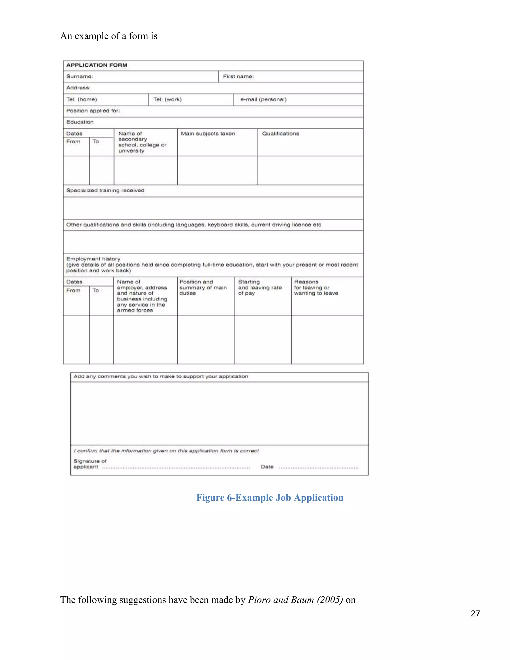 An example of a form is




                               Figure 6-Example Job Application




The following suggestions have been made by Pioro and Baum (2005) on
                                                                       27
 