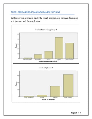 Page 38 of 46
TOUCH COMPARISONOF SAMSUNG GALAXY VS IPHONE
In this portion we have study the touch comparison between Samsung
and iphone, and the result was:
 