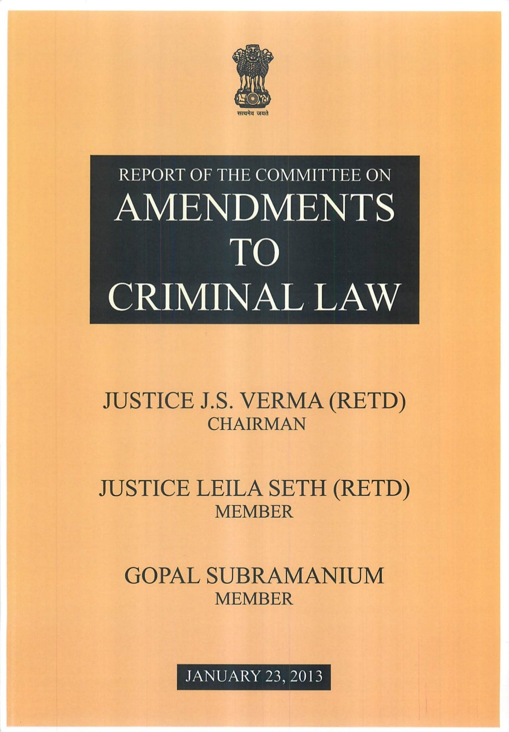 Report of the committee on amendments to criminal law