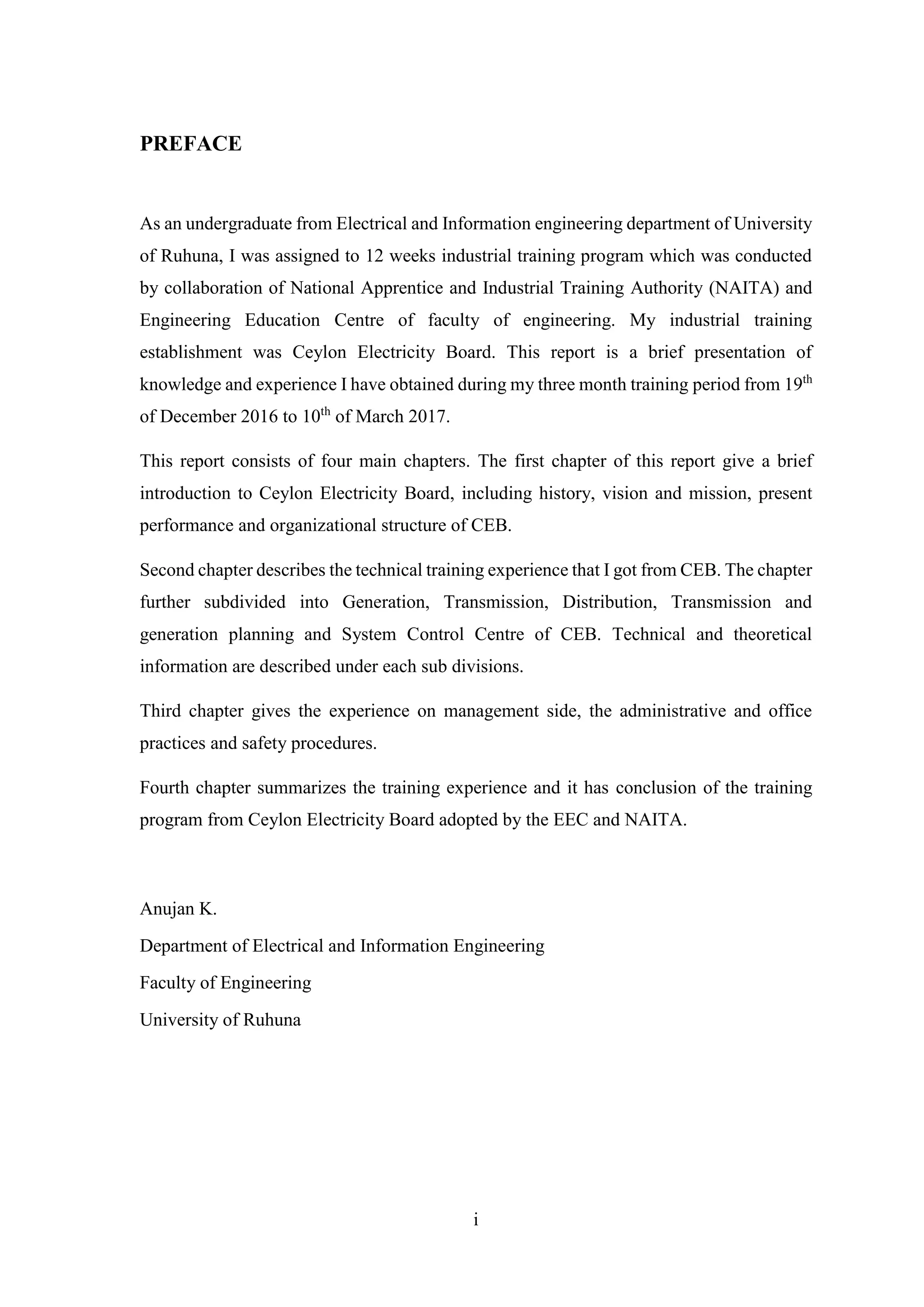 Report of undergraduate training at ceylon electricity board | PDF