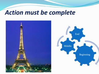 Action must be complete
Beginning
Middle
End
 