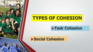 TYPES OF COHESION
Task Cohesion
Social Cohesion
 